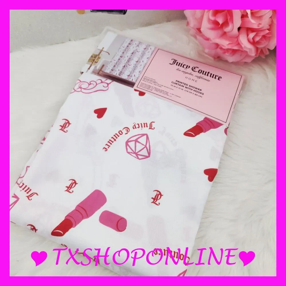 💗🚿Juicy Couture Printed shower curtain with hooks🚿💗NEW